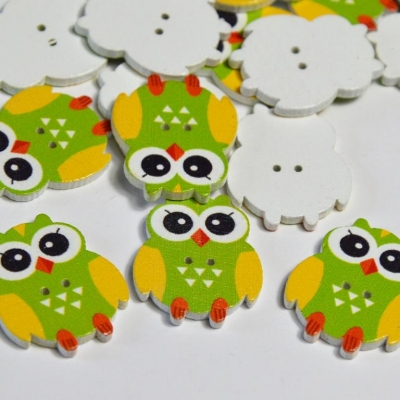 Holzknopf | Kinder EULE | Grün